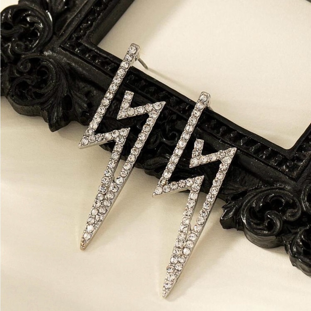 Dazzling Silver Lightning Bolt Earrings - image 3